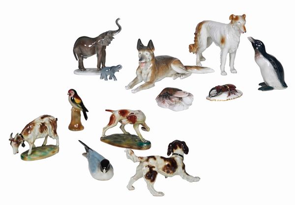 Dodici figurine di diversi animali.<BR>Manifatture diverse tra cui Richard Ginori e Rosenthal, XX secolo.  - Asta Ceramiche e vetri - Associazione Nazionale - Case d'Asta italiane