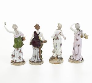 Quattro figurine Allegorie delle stagioni.<BR>Manifattura indeterminata, XX secolo.  - Asta Ceramiche e vetri - Associazione Nazionale - Case d'Asta italiane