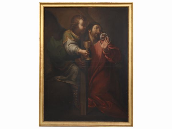 Scuola fiamminga : Cristo in passione con l'angelo  - Asta Dballage. Occasioni in asta - Associazione Nazionale - Case d'Asta italiane