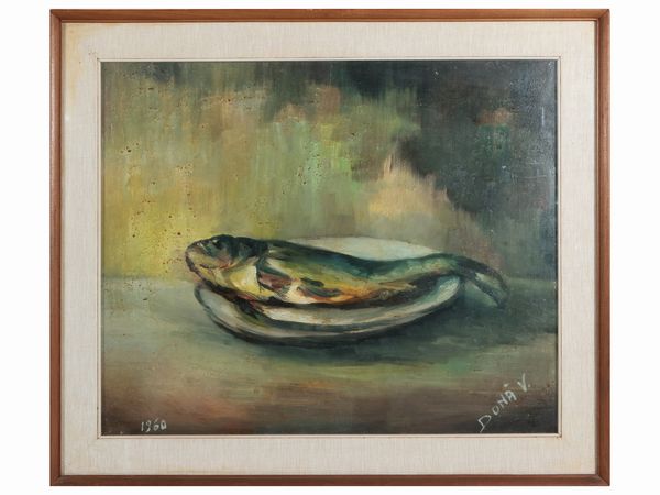 Natura morta con pesce 1960  - Asta Dballage. Occasioni in asta - Associazione Nazionale - Case d'Asta italiane