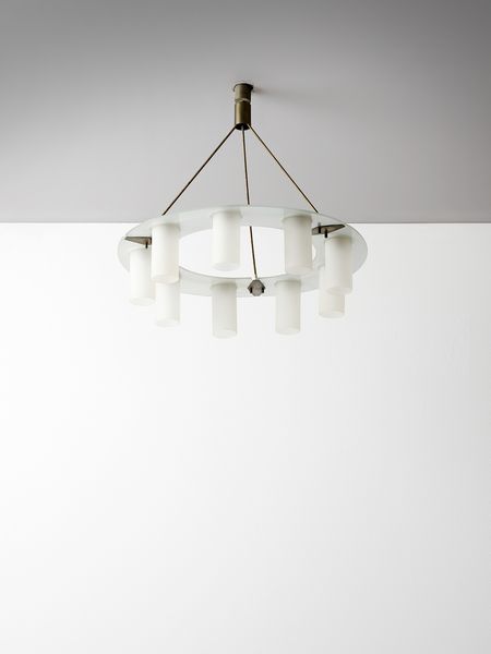 STILUX : Lampada a sospensione a nove luci, Milano  - Asta Asta 471 | DESIGN E ARTI DECORATIVE DEL NOVECENTO Online - Associazione Nazionale - Case d'Asta italiane