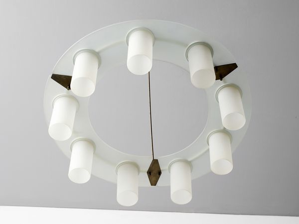 STILUX : Lampada a sospensione a nove luci, Milano  - Asta Asta 471 | DESIGN E ARTI DECORATIVE DEL NOVECENTO Online - Associazione Nazionale - Case d'Asta italiane