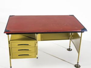 GRUPPO B.B.P.R. (BELGIOIOSO, PERESSUTI & ROGERS) : Scrivania con cassettiera laterale della serie Spazio per Olivetti Arredamenti Metallici, Ivrea  - Asta Asta 471 | DESIGN E ARTI DECORATIVE DEL NOVECENTO Online - Associazione Nazionale - Case d'Asta italiane