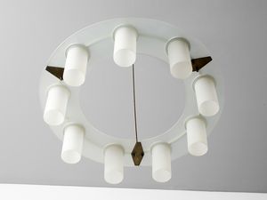 STILUX : Lampada a sospensione a nove luci, Milano  - Asta Asta 471 | DESIGN E ARTI DECORATIVE DEL NOVECENTO Online - Associazione Nazionale - Case d'Asta italiane