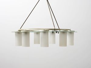 STILUX : Lampada a sospensione a nove luci, Milano  - Asta Asta 471 | DESIGN E ARTI DECORATIVE DEL NOVECENTO Online - Associazione Nazionale - Case d'Asta italiane