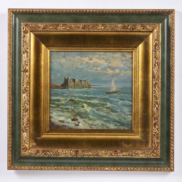 CANNONE ANGELO (1899 - 1992) : Imbarcazione nel golfo di Napoli, Castel Dell'Ovo sullo sfondo  - Asta Asta 472 | ARTE ANTICA E DEL XIX SECOLO Virtuale - Associazione Nazionale - Case d'Asta italiane