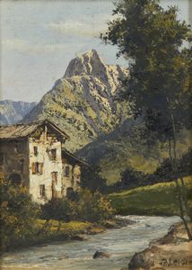 LEIDI PIETRO (1892 - 1930) : Paesaggio montano con ruscello e casa  - Asta Asta 472 | ARTE ANTICA E DEL XIX SECOLO Virtuale - Associazione Nazionale - Case d'Asta italiane