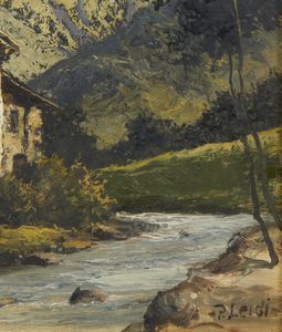 LEIDI PIETRO (1892 - 1930) : Paesaggio montano con ruscello e casa  - Asta Asta 472 | ARTE ANTICA E DEL XIX SECOLO Virtuale - Associazione Nazionale - Case d'Asta italiane