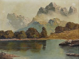 ARNOLD-GRABON GEORG (1896 - 1982) : Paesaggio montano con lago  - Asta Asta 472 | ARTE ANTICA E DEL XIX SECOLO Virtuale - Associazione Nazionale - Case d'Asta italiane