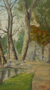 ARTISTA DEL XX SECOLO : Paesaggio con alberi e stagno  - Asta Asta 472 | ARTE ANTICA E DEL XIX SECOLO Virtuale - Associazione Nazionale - Case d'Asta italiane