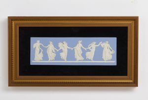 MANIFATTURA DI WEDGWOOD, XX SECOLO : Placca rettangolare in ceramica azzurra e bianca raffigurante la Danza delle Ore  - Asta Asta 472 | ARTE ANTICA E DEL XIX SECOLO Virtuale - Associazione Nazionale - Case d'Asta italiane