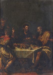 ARTISTA DEL XVII SECOLO : Cena in Emmaus  - Asta Asta 472 | ARTE ANTICA E DEL XIX SECOLO Virtuale - Associazione Nazionale - Case d'Asta italiane