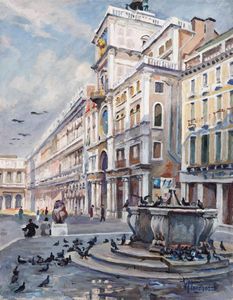 Vasco Menegozzo : Piazzetta San Marco  - Asta Dall'Ottocento all'Arte Contemporanea - Associazione Nazionale - Case d'Asta italiane