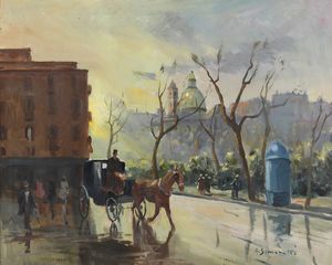 Attilio Simonetti - Paesaggio con carrozza