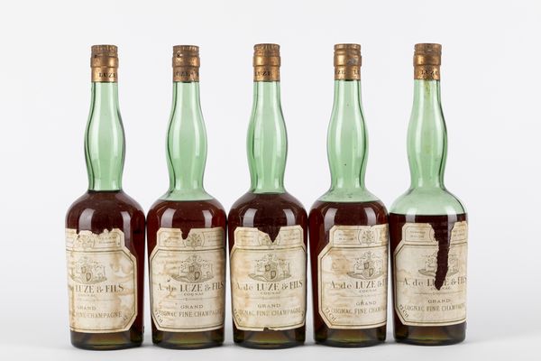 FRANCIA : A de Luze & Fils Grand Cognac Fine Champagne (5 BT)  - Asta Vini e Distillati / Asta a tempo - Associazione Nazionale - Case d'Asta italiane