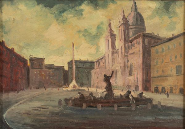 Scuola romana, secolo XX : Veduta di Piazza Navona  - Asta Incanti d'Arte - Associazione Nazionale - Case d'Asta italiane