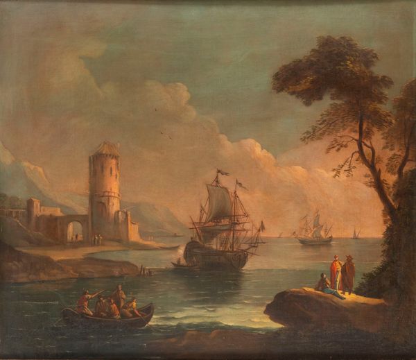 Maniera di Claude Joseph Vernet : Marina con velieri e astanti  - Asta Incanti d'Arte - Associazione Nazionale - Case d'Asta italiane