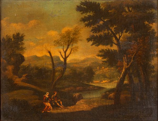 Scuola italiana, secolo XVII : Paesaggio boschivo  - Asta Incanti d'Arte - Associazione Nazionale - Case d'Asta italiane