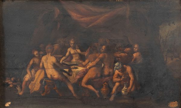 Scuola fiamminga, secolo XVII : Banchetto degli Dei (bozzetto)  - Asta Incanti d'Arte - Associazione Nazionale - Case d'Asta italiane