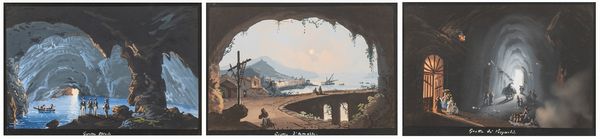 Scuola napoletana del XX secolo : Grotta Blu; Grotta di Amalfi e Grotta di Pozzuoli  - Asta Incanti d'Arte - Associazione Nazionale - Case d'Asta italiane