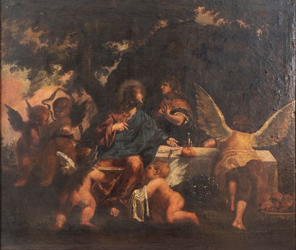 Scuola veneta, secolo XVIII : Cristo tra gli angeli  - Asta Incanti d'Arte - Associazione Nazionale - Case d'Asta italiane