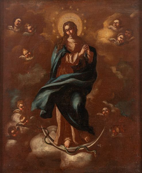 Scuola napoletana, fine secolo XVII - inizi secolo XVIII : Immacolata Concezione  - Asta Incanti d'Arte - Associazione Nazionale - Case d'Asta italiane