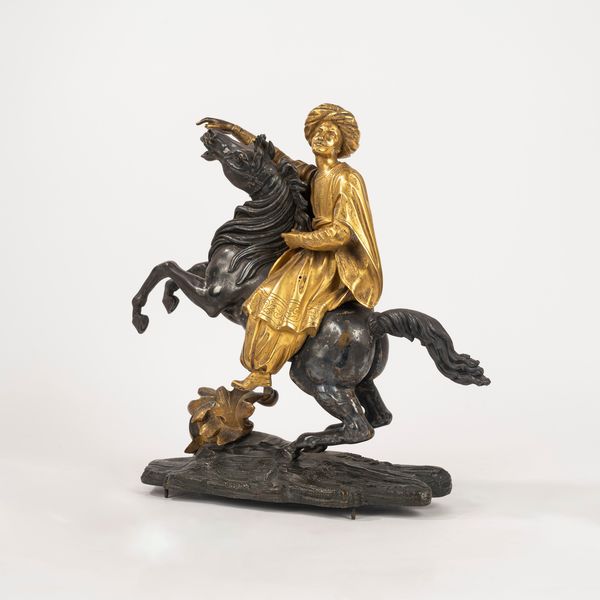 Scultura orientalista raffigurante cavallo e cavaliere in bronzo dorato e a patina scura, secolo XIX  - Asta Incanti d'Arte - Associazione Nazionale - Case d'Asta italiane