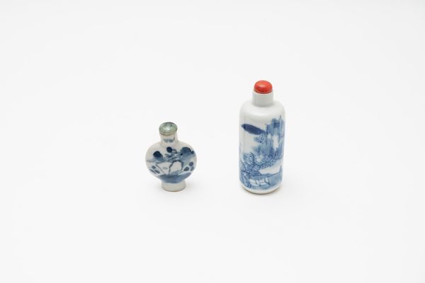 Due snuff-bottle in porcellana bianca e blu, Cina fine secolo XIX- inizi secolo XX  - Asta Incanti d'Arte - Associazione Nazionale - Case d'Asta italiane