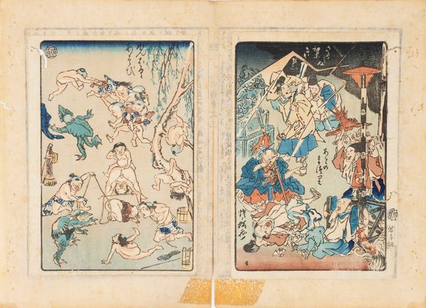 Due Xilografie di Kawanabe Kyōsai dalla serie One Hundred Pictures by Kyōsai, Giappone periodo meiji  - Asta Incanti d'Arte - Associazione Nazionale - Case d'Asta italiane