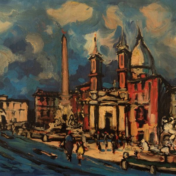 Achille Sdruscia : Roma, Piazza Navona  - Asta Incanti d'Arte - Associazione Nazionale - Case d'Asta italiane