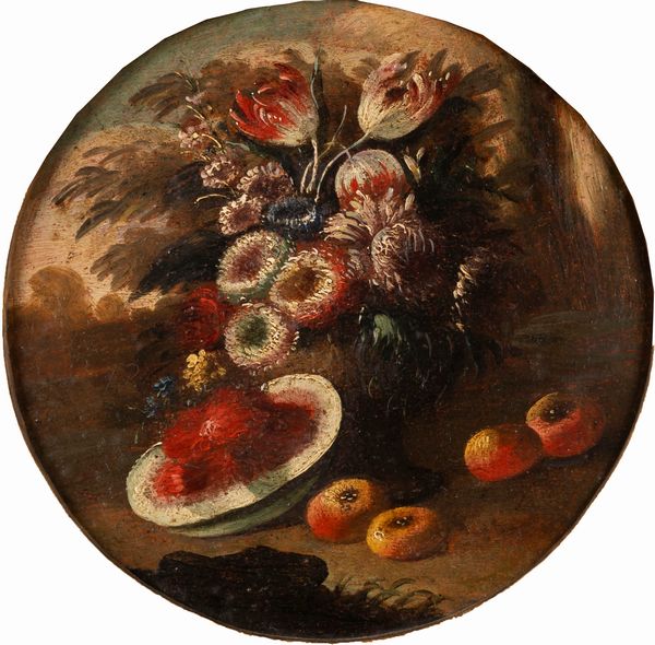 Maniera di Gaspare Lopez : Tre nature morte di fiori e frutti  - Asta Incanti d'Arte - Associazione Nazionale - Case d'Asta italiane