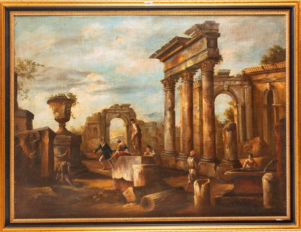 Seguace di Giovanni Paolo Panini : Capriccio architettonico  - Asta Incanti d'Arte - Associazione Nazionale - Case d'Asta italiane