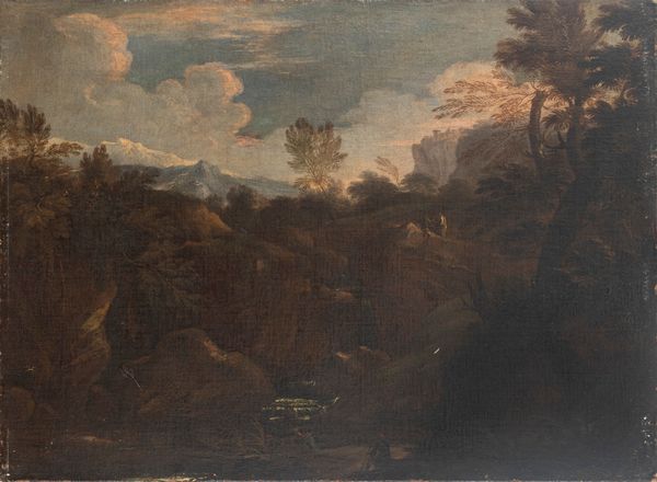 Scuola romana, secolo XVII : Paesaggio roccioso con torrente  - Asta Incanti d'Arte - Associazione Nazionale - Case d'Asta italiane