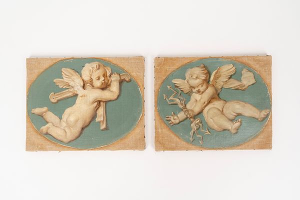 SCUOLA NEOCLASSICA : Coppia di dipinti ovali raffiguranti putti alati  - Asta Incanti d'Arte - Associazione Nazionale - Case d'Asta italiane