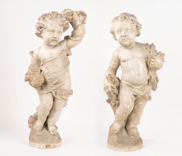 Scuola italiana, secolo XVIII : Putti raffiguranti Allegoria dell'Estate; e Allegoria dell'Inverno  - Asta Incanti d'Arte - Associazione Nazionale - Case d'Asta italiane