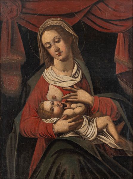 Scuola dell'Italia centrale, fine secolo XVI - inizi secolo XVII : Madonna del latte  - Asta Incanti d'Arte - Associazione Nazionale - Case d'Asta italiane