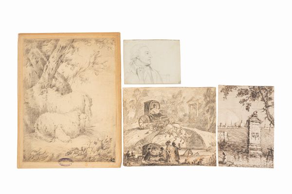 Lotto composto da quattro disegni di epoche diverse  - Asta Incanti d'Arte - Associazione Nazionale - Case d'Asta italiane