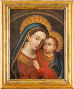 Pittore popolare, secolo XIX : Madonna con Bambino  - Asta Incanti d'Arte - Associazione Nazionale - Case d'Asta italiane