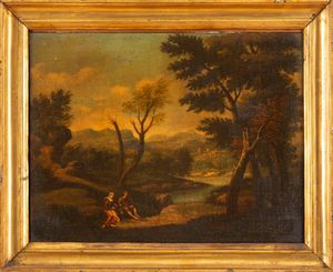 Scuola italiana, secolo XVII : Paesaggio boschivo  - Asta Incanti d'Arte - Associazione Nazionale - Case d'Asta italiane