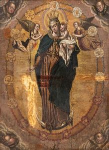 Scuola fiamminga, secolo XVII : Stendardo a due facce raffigurante Immacolata Concezione e Madonna della Misericordia  - Asta Incanti d'Arte - Associazione Nazionale - Case d'Asta italiane