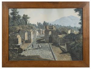 Scuola italiana, fine secolo XVIII : Due gouache con vedute di Pompei  - Asta Incanti d'Arte - Associazione Nazionale - Case d'Asta italiane