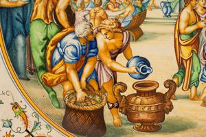 Molaroni Pesaro : Coppia di piatti istoriati in maiolica, secoli XIX-XX  - Asta Incanti d'Arte - Associazione Nazionale - Case d'Asta italiane