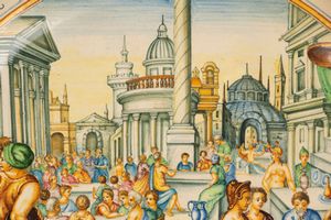 Molaroni Pesaro : Coppia di piatti istoriati in maiolica, secoli XIX-XX  - Asta Incanti d'Arte - Associazione Nazionale - Case d'Asta italiane