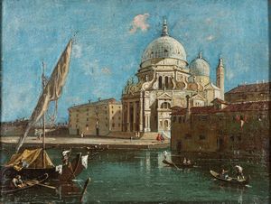 Maniera di Francesco Guardi - Veduta della chiesa di Santa Maria della Salute a Venezia