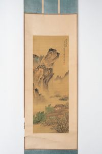 Tre scroll raffiguranti paesaggi montani con case, Cina, secolo XX  - Asta Incanti d'Arte - Associazione Nazionale - Case d'Asta italiane