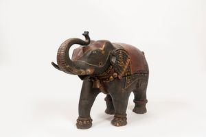 Elefante in legno laccato policromo, India secolo XIX  - Asta Incanti d'Arte - Associazione Nazionale - Case d'Asta italiane