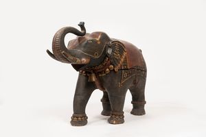 Elefante in legno laccato policromo, India secolo XIX  - Asta Incanti d'Arte - Associazione Nazionale - Case d'Asta italiane