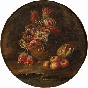 Maniera di Gaspare Lopez : Tre nature morte di fiori e frutti  - Asta Incanti d'Arte - Associazione Nazionale - Case d'Asta italiane