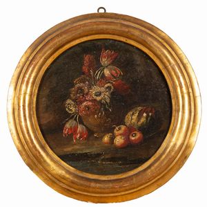 Maniera di Gaspare Lopez : Tre nature morte di fiori e frutti  - Asta Incanti d'Arte - Associazione Nazionale - Case d'Asta italiane