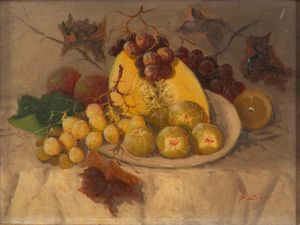 Scuola europea, secolo XX : Due nature morte con fichi  - Asta Incanti d'Arte - Associazione Nazionale - Case d'Asta italiane